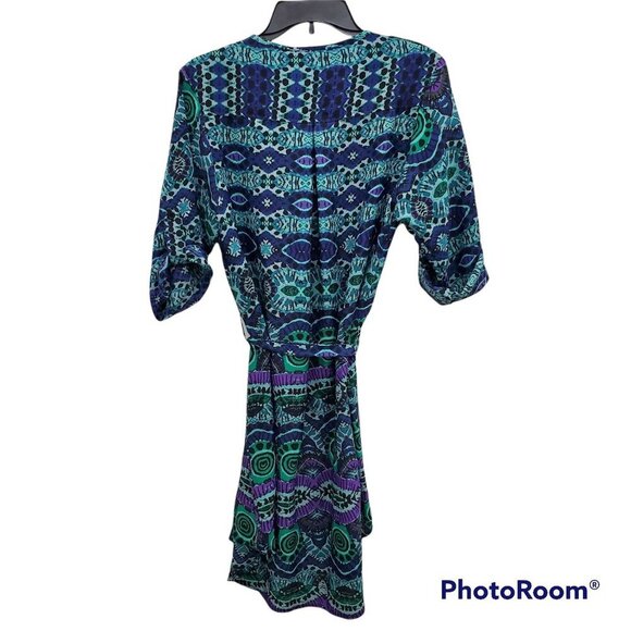 Anthropologie | Maeve Frequencies Turquoise Ikat Belted Hi-Lo Shirtdress Size‎ M - Picture 6 of 7